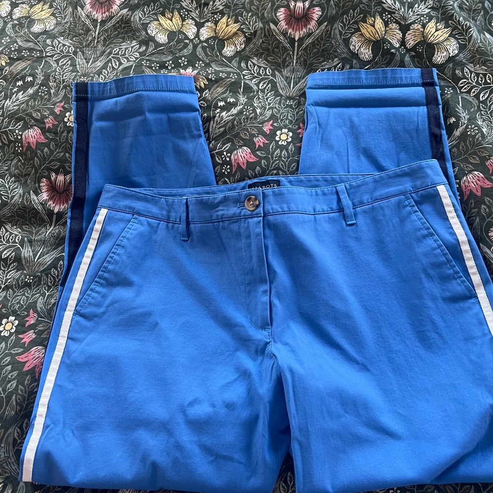 Talbots Bright Blue Chinos with Navy and White Side Stripe